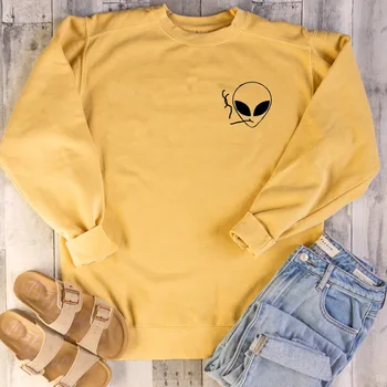 

Alien Smoking Pocket Print Women Sweatshirt O Neck Pullover Tops 90s Kawaii Harajuku Hoodie Causal Outwear Outfit Drop Shipping