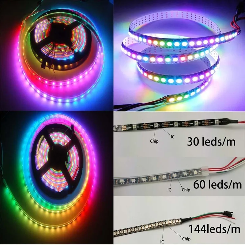 

WS2812B 5050 RGB LED Strip 5M 150 300 Leds 144 60LED/M Individual Addressable 5V