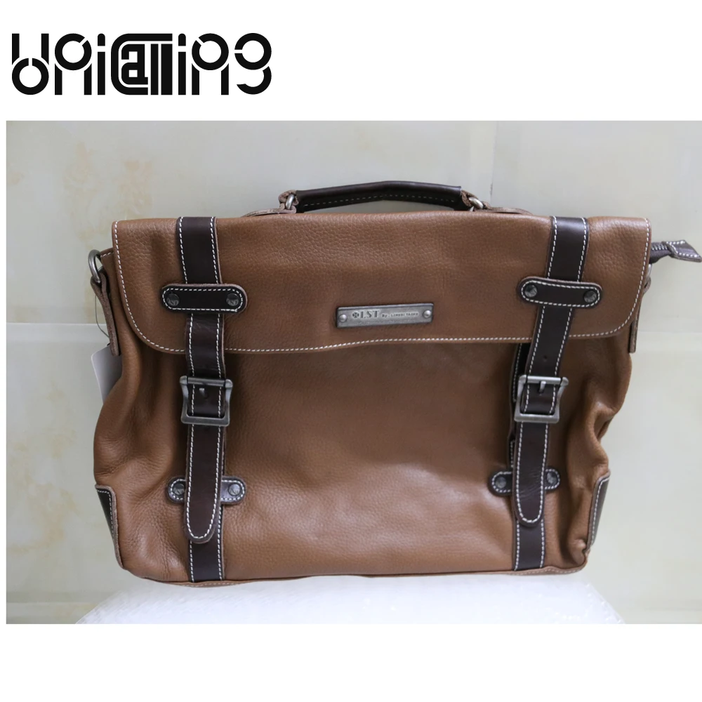 

UniCalling Fashion brand Retro genuine leather men messenger bags Large capacity Casual rivet hasp cow leather men bag