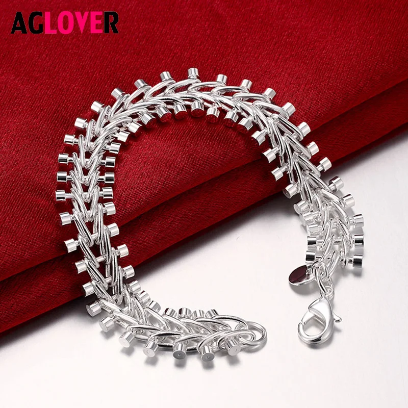 

Silver 925 Original Jewelry Chain Link Bracelets For Women Fashion Wide Bangle Summer Style Bracelet Women Gift