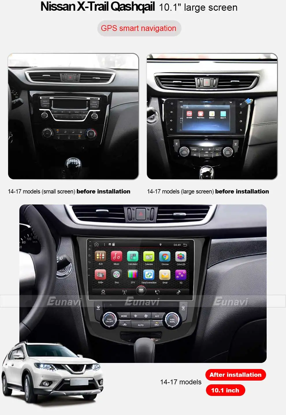 Perfect Eunavi 10.2" Android 8.1 Car GPS Radio Player for Nissan X-Trail Qashqail 2014-2017 with Quad Core 2GB+32GB Stereo Multimedia 6