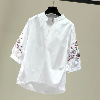 

Embroidery Blouse White Striped Shirt Womens Tops And Blouses 2018 Korean Kimono Boho Plus Size Top Blusa Feminina Camisa Tunic
