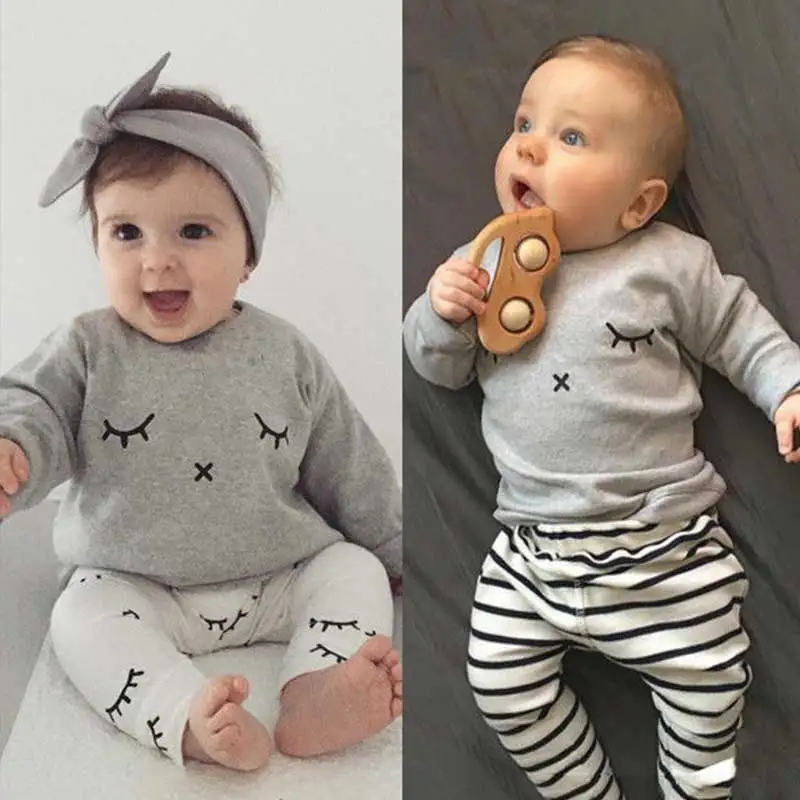 Buy 2 Pcs/Set Baby Girl Clothing 2017 Autumn Newborn Clothes Grey Fashion