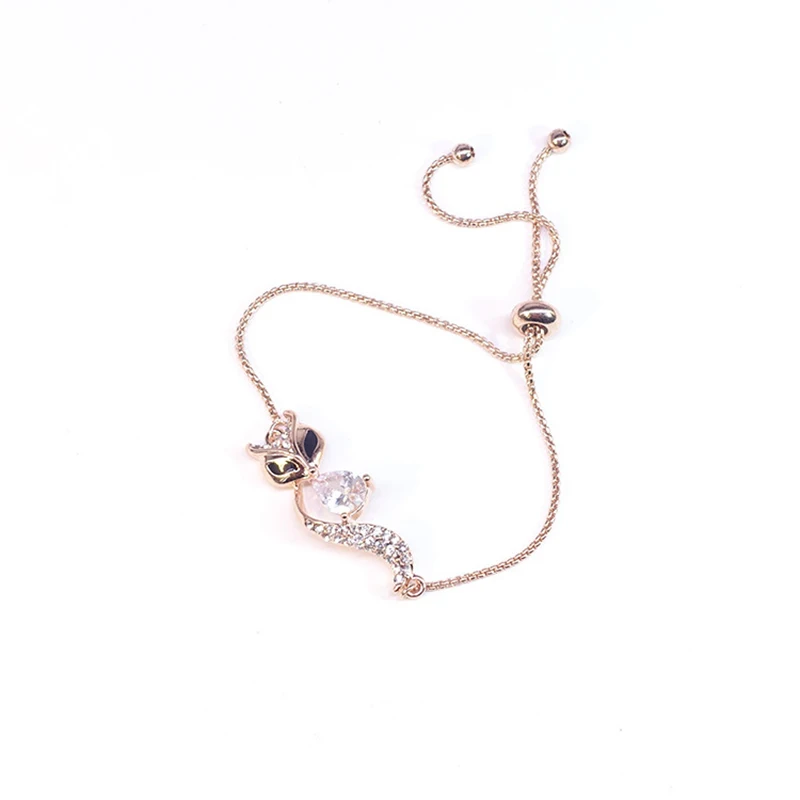 

New Design Korean High Quality Crystal Little Fox Adjustable bracelets Rose Gold/Silver Popcorn Chain Charm Bracelets For Women