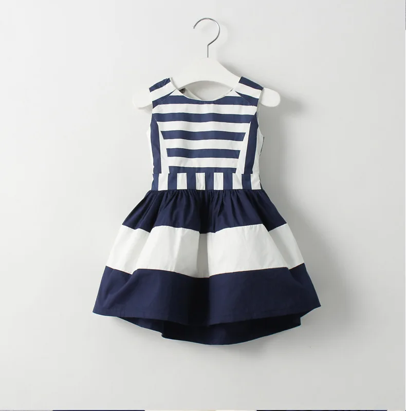 

2019 new Girl Navy wind dress girls striped Patchwork Baby Dress children's clothing