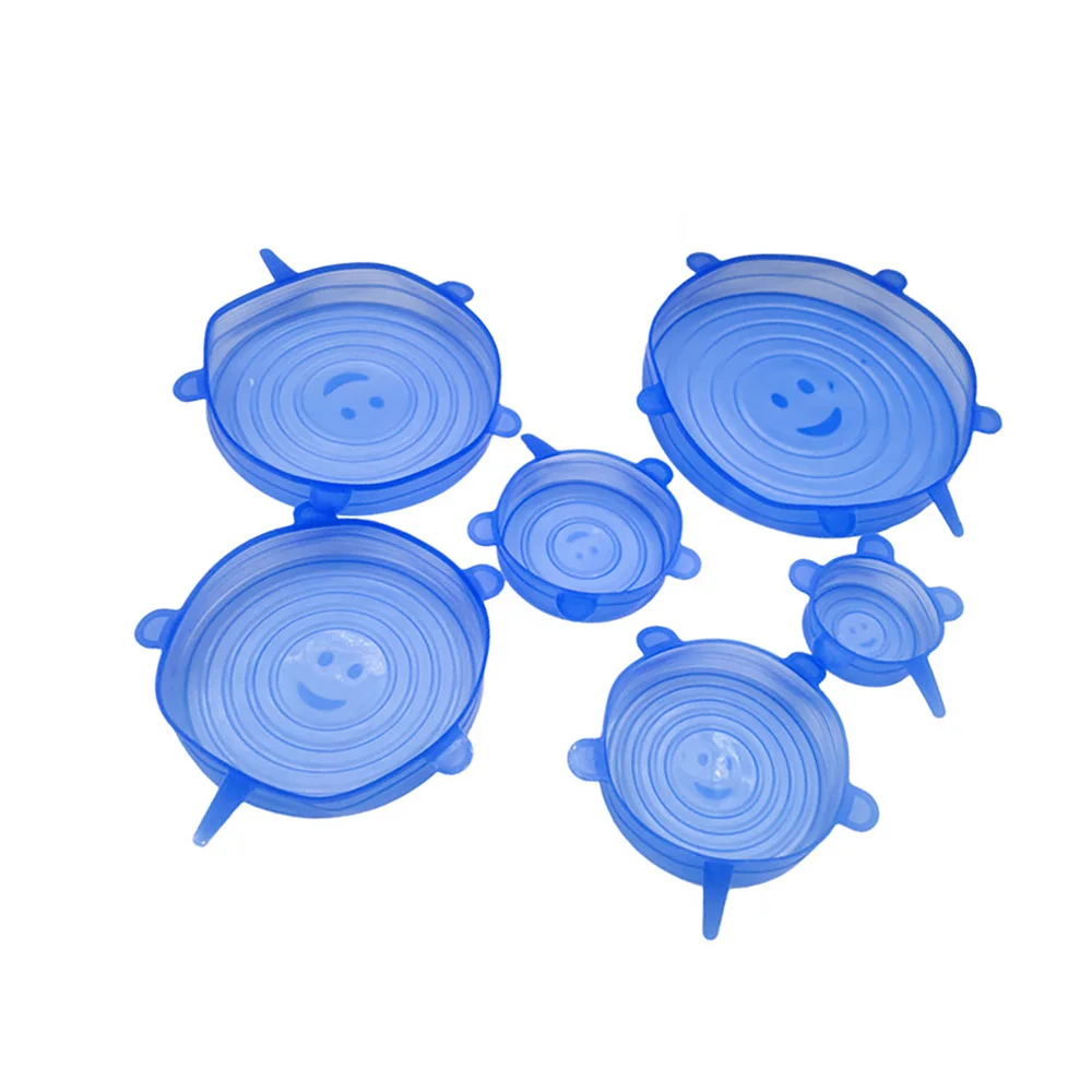 6 шт. Мягкая силиконовая крышка Универсальная силиконовая пищевая плёнка чаша горшок крышка Силиконовая крышка сковорода кулинарные кухонные принадлежности - Цвет: Синий