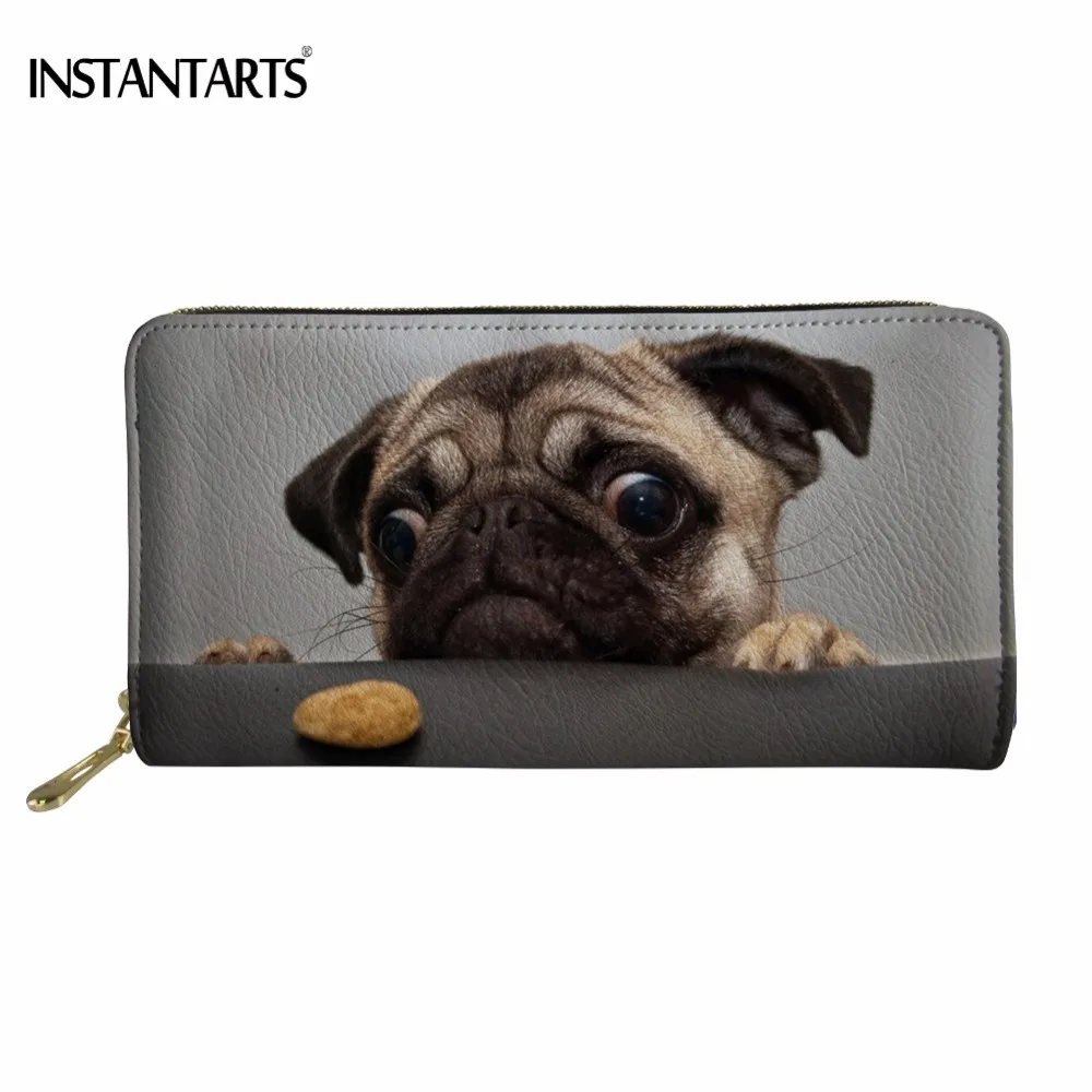 

INSTANTARTS Funny Pug Dog/Puppy Printed Long PU Leather Wallet for Women Fashion Female Cluth Purse Waterproof Money Clip Wallet