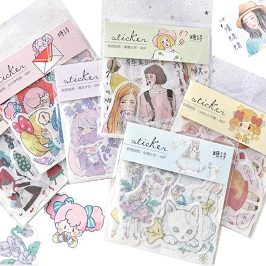 15packs/lot Kawaii Cartoon Girl Stickers Diary Note Lovely DIY Decorative Stickers Scrapbooking DIY Gift Product Sealing Label