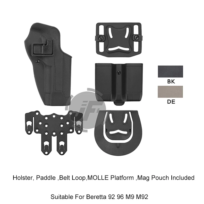 

Tactical CQC Serpa Quick Right Hand Paddle Belt Loop Pistol Holster w/ MOLLE Platform & Magazine Pouch for Beretta 92 96 M9 M92