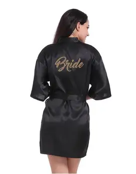 

Gold Stamp'Bride' On the Back Silk Satin Wedding Bride Robe Sexy Night Robe Fashion Kimono Robe Summer Dressing Gown For Women