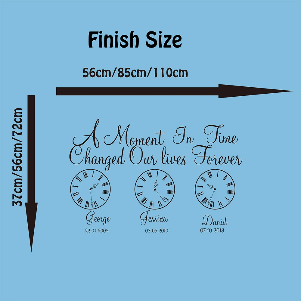 Custom Name Kids Birth Date Wall Decal Kids Room Bedroom A Moment In Time Changed Our Lives Clock Wall Sticker Vinyl Nursery Art (1)