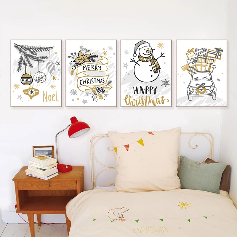 

Hot Modern Christmas Decorations Family Poster Cartoon Canvas Painting Christmas Decorations for Home New Year Gifts Navidad