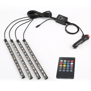 

4pcs Car RGB LED Strip Light Color Decorative Atmosphere Lamps Car Interior Light With Voice and Remote Control LED Strip Light