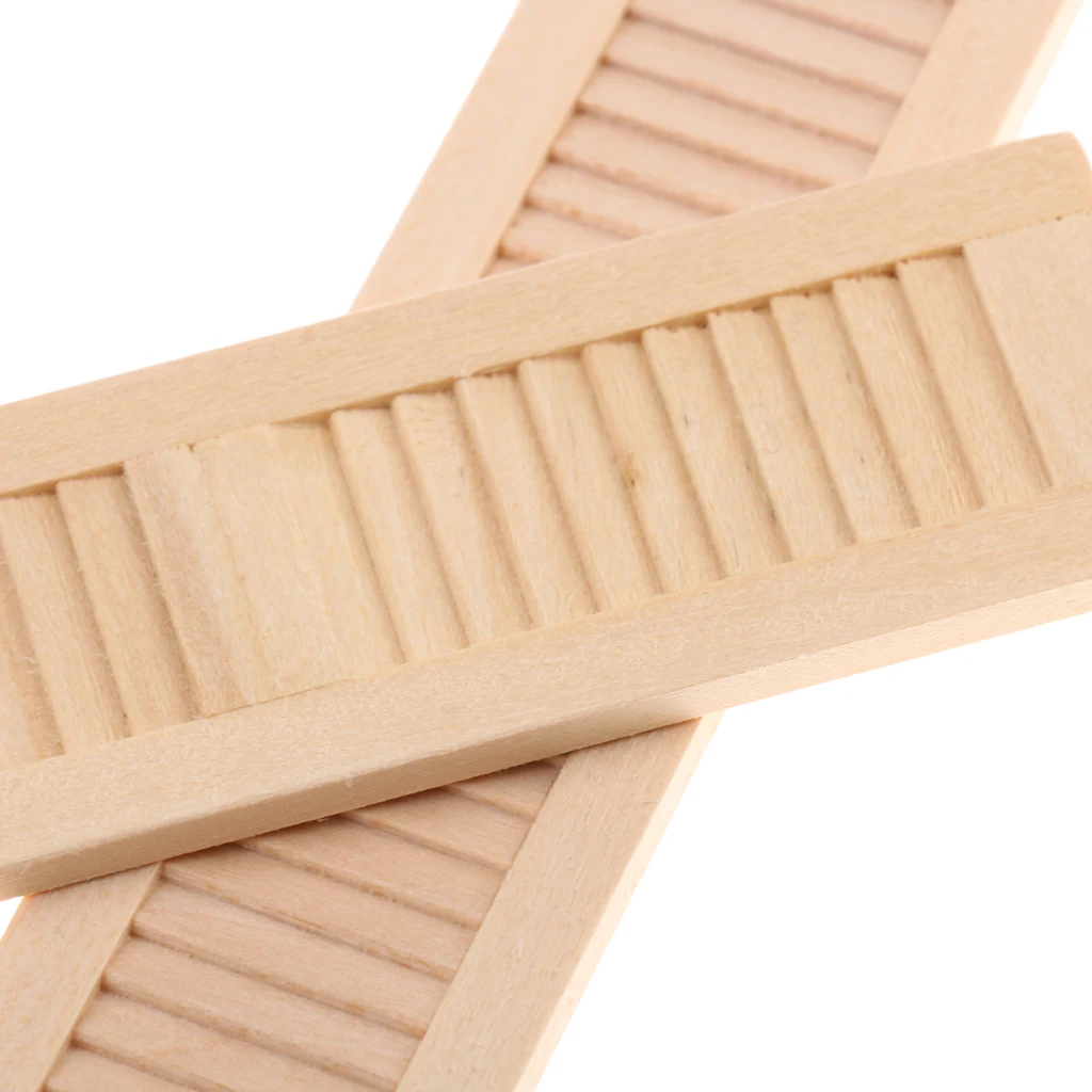 2 Pieces 1/12 Dollhouse Furniture Wooden Shutters DIY Window Accessory