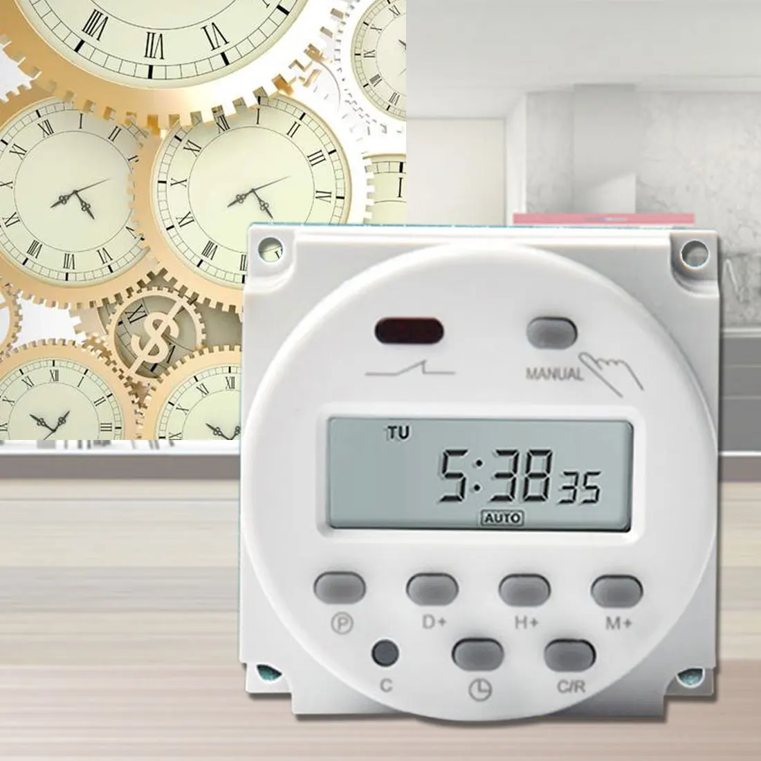 

DC12V 24V AC110V 220V Digital Timer Switch Round LCD Display Power Programmable Time Relay 16A Switch Support
