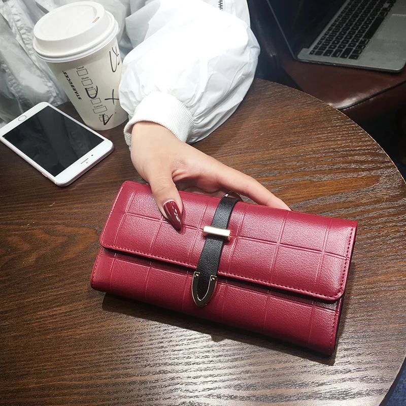 

DORANMI Plaid Buckle Long Purse Women's Wallet 2019 Hot Fashion Female Leather Wallets Classic Money Bag Clip NPJ110