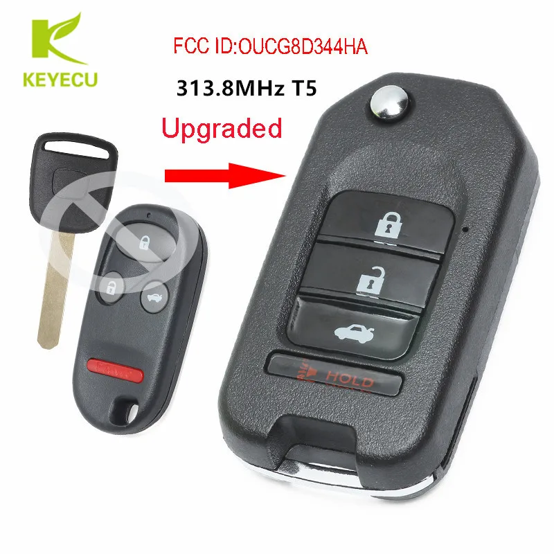 

KEYECU Replacement Upgraded Flip Remote Car Key Fob 3+1 Button 313.8MHz T5 for Honda 2002-2004 CR-V FCC ID: OUCG8D344HA