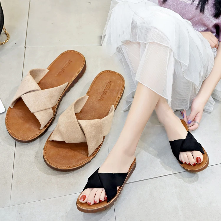 

Female Summer 2019 Flat Slippers Low Male Beach Slides Sandal Sandals Leather Modis Ladies New Babouche Slates Lady Flavors