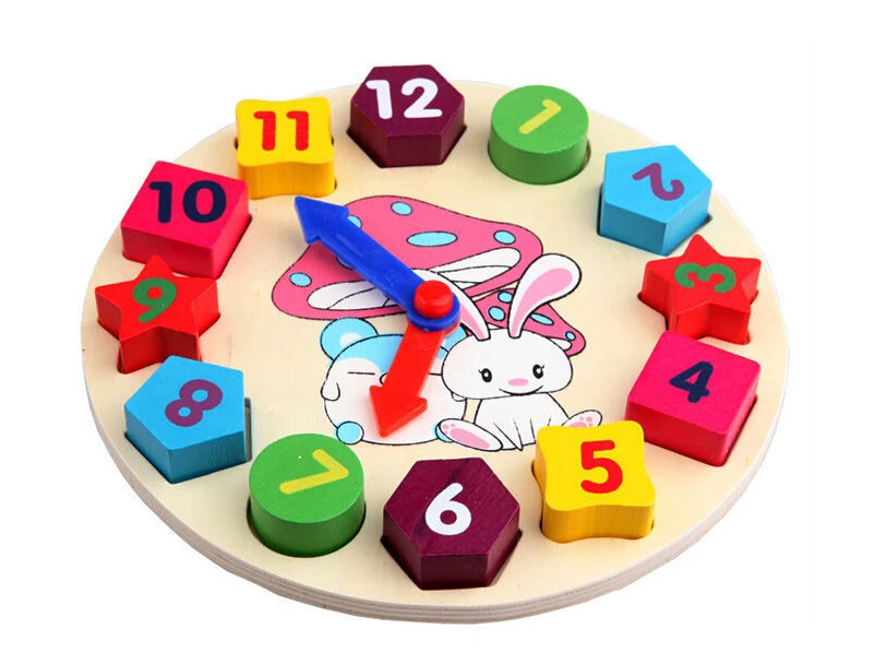 Wooden toys Children Educational toy Digital Geometry Clock baby boy