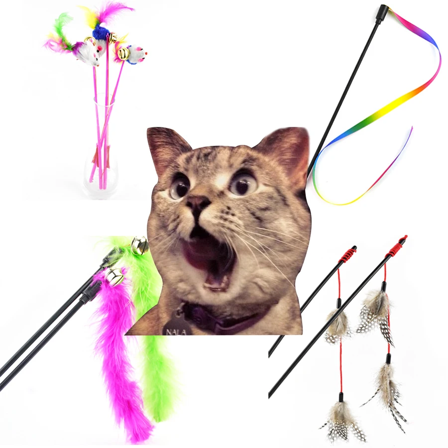 

1PC Cat Toys Feather Toys Kitten Funny Colorful Rod Cat Wand Toy Plastic Pet Interactive Stick Pet Cats Supplies Mimi E26