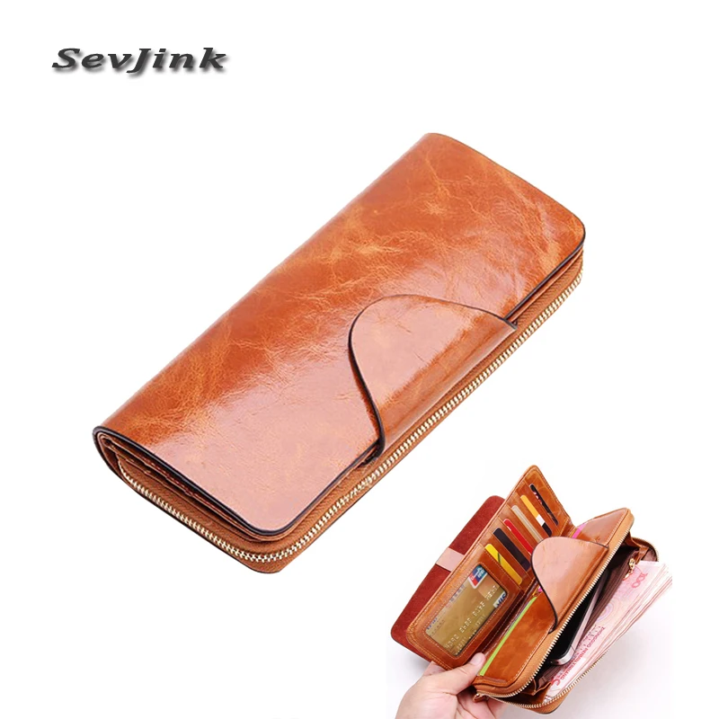 2017 Hot Sales First Layer Of Cowhide Female Wallets Zipper Genuine Leather Long Design Men Women
