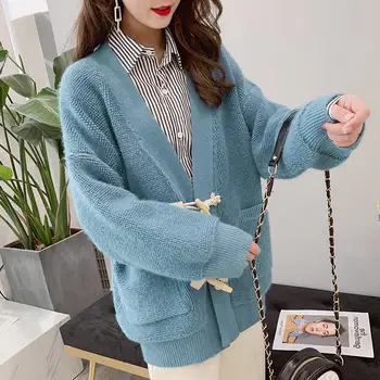 

2020 Spring New Knit Sweater Cardigan Female Long section Outerwear Autumn Korean Loose Sweaters Coat for Women Jacket N811