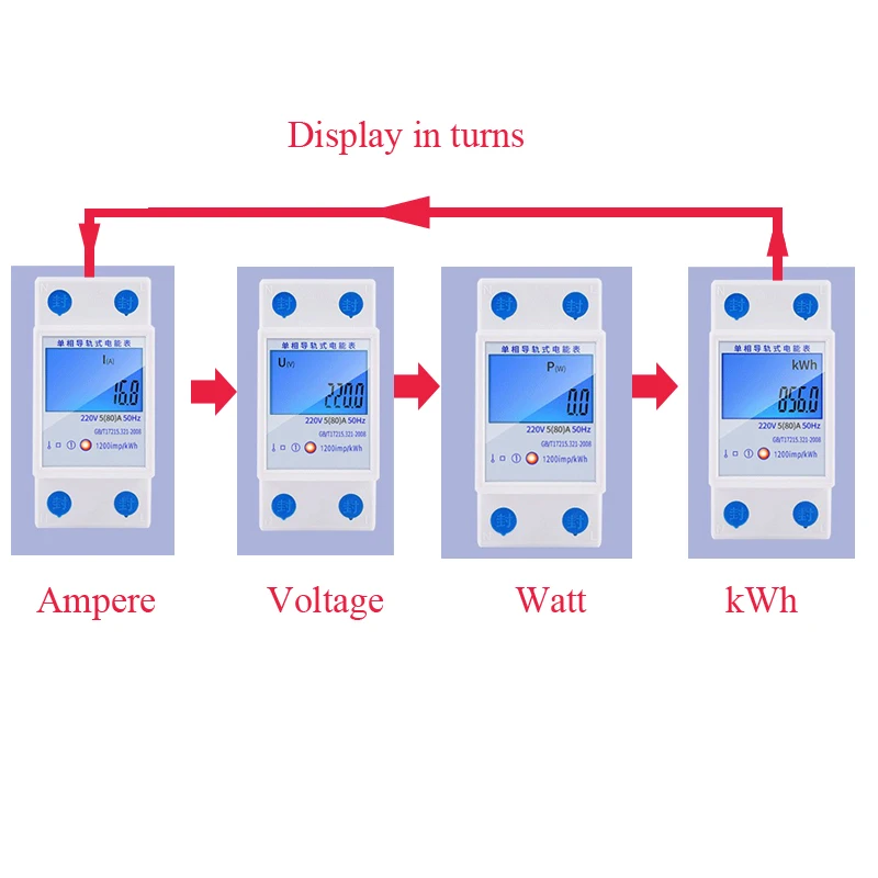 AC 220 V, 50Hz 5(80) однофазный Синий ЖК-дисплей Многофункциональный счетчик энергии din с подсветкой Din Тип дисплея A V W кВт/ч