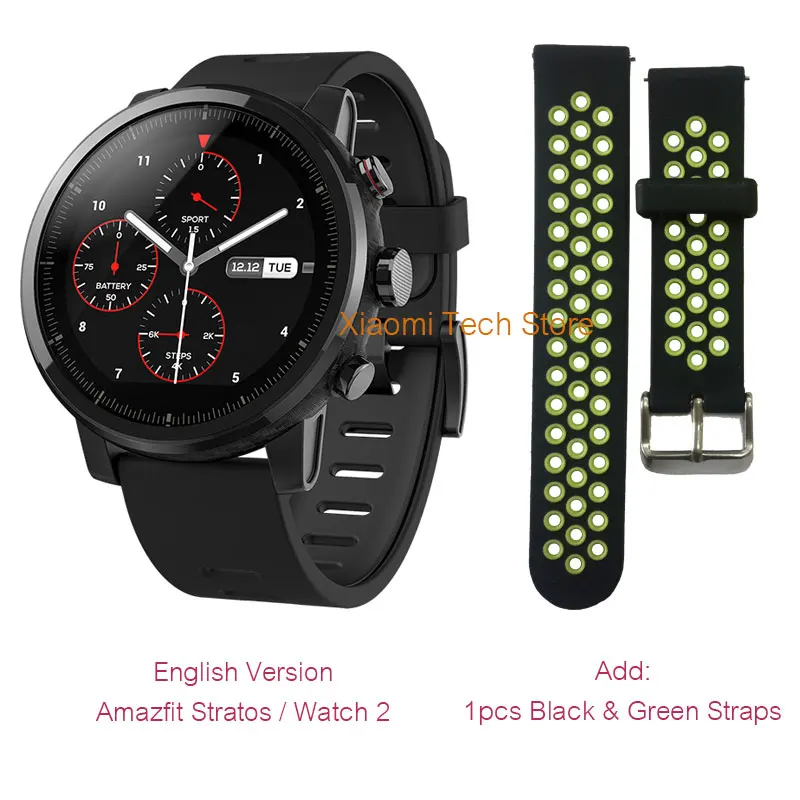 Купон Смарт часы Xiaomi Amazfit Stratos 2 GPS [ Русский язык ] Умные часы со склада России, Официальная гарантия 1 год Huami 5ATM водонепроницаемый - Цвет: Version2Black.-Green