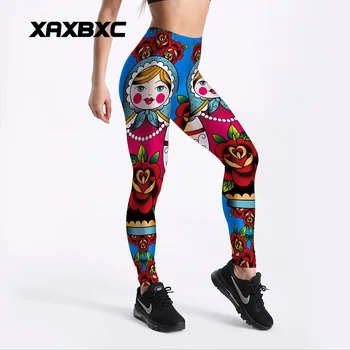 

XAXBXC 4140 Matryoshka doll Floral Printed Stretch Slim Fitness Workout Push Up Sexy Women Leggings Femme Pencil Pant Plus Size