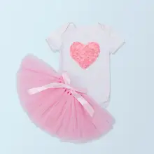 Комплект из 2 предметов, розовая кружевная одежда для маленьких девочек, наряд для дня рождения 1-2 лет, комбинезон, юбка-пузырь, платье на день рождения для маленьких девочек