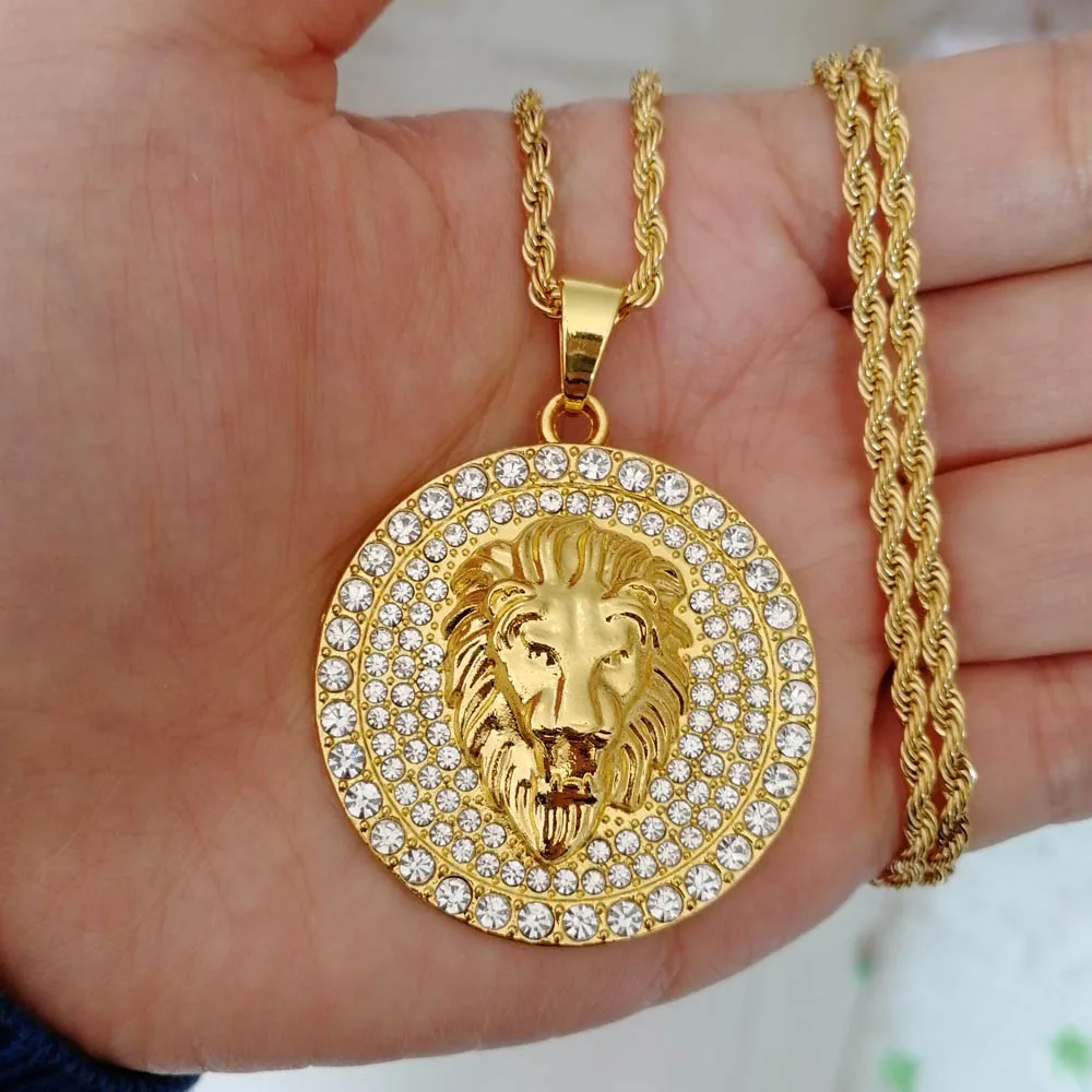 

Men's Iced Out 2 kinds of Lion Head Pendant Hip Hop Necklace N850