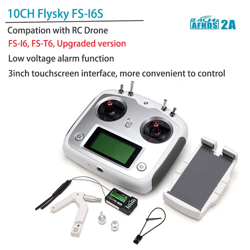 

Flysky FS-I6S 10ch 2.4G AFHDS 2A touch screen RC Remote Control w/ FS-iA6B Receiver For RC Helicopter Drone Quadcopter & Holder