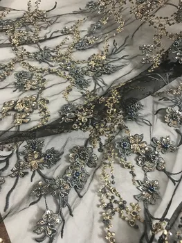 

Heavy French Net Tulle Lace Fabric for party Hot Selling Beaded African Lace Fabric for party dress