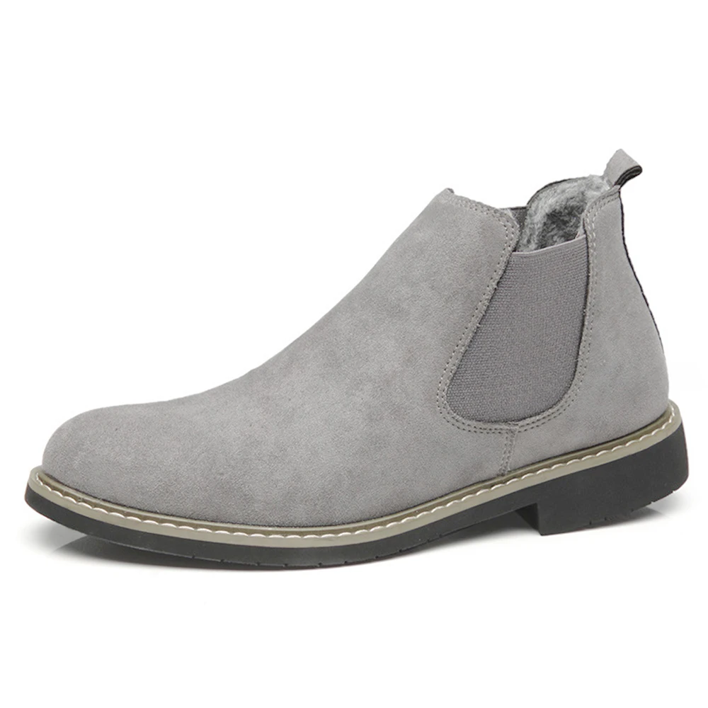 Бархатные Утепленные ботинки; мужские зимние ботинки; Повседневная обувь; мужские брендовые кожаные ботинки без шнуровки; мужская теплая обувь в байкерском стиле; Zapatos De Hombre - Color: Gray