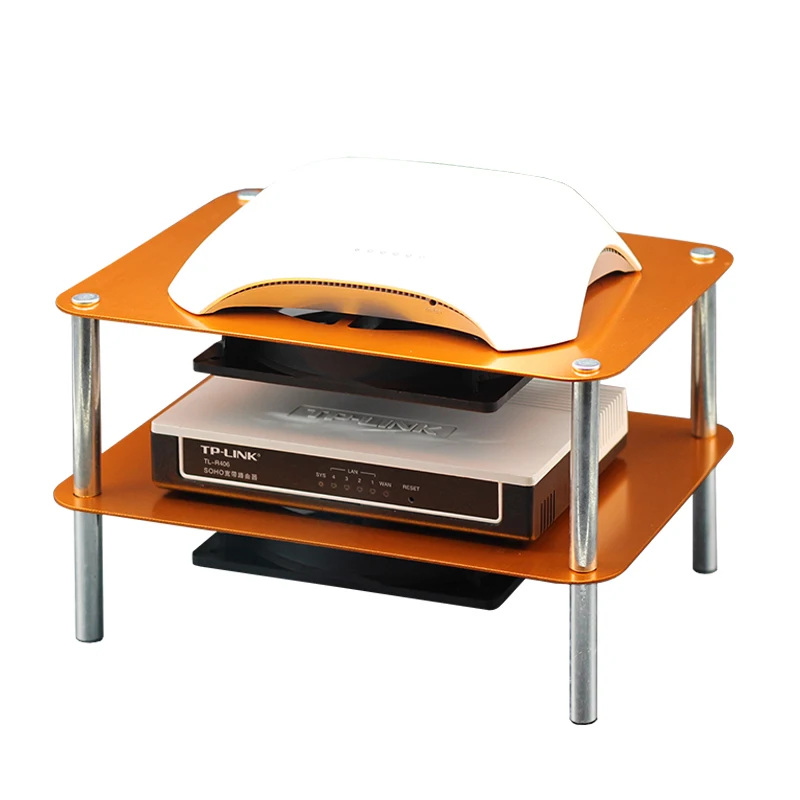 22cm*16cm multi layer space aluminum router cooling rack with USB 12cm DC 5V silent cooling fan