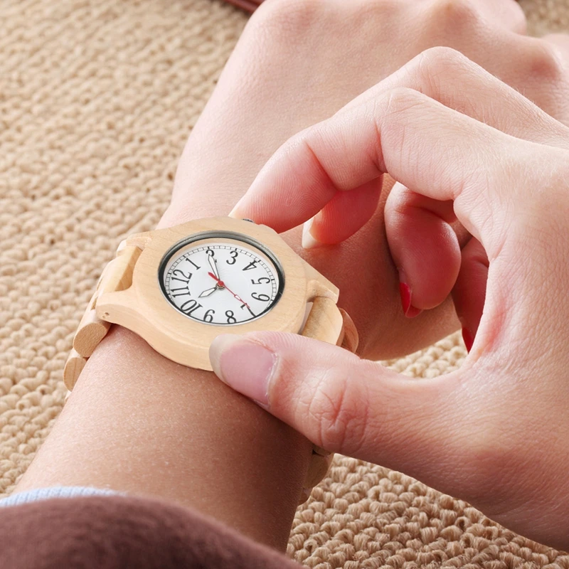 Pure Little Cute Round Dial Chic HOur Clock Full Bamboo Wood Watch Women Quartz Wooden Bracelet Watch Women's Wrist Reloj Mujer 2019 2020 2022 2023 (7)