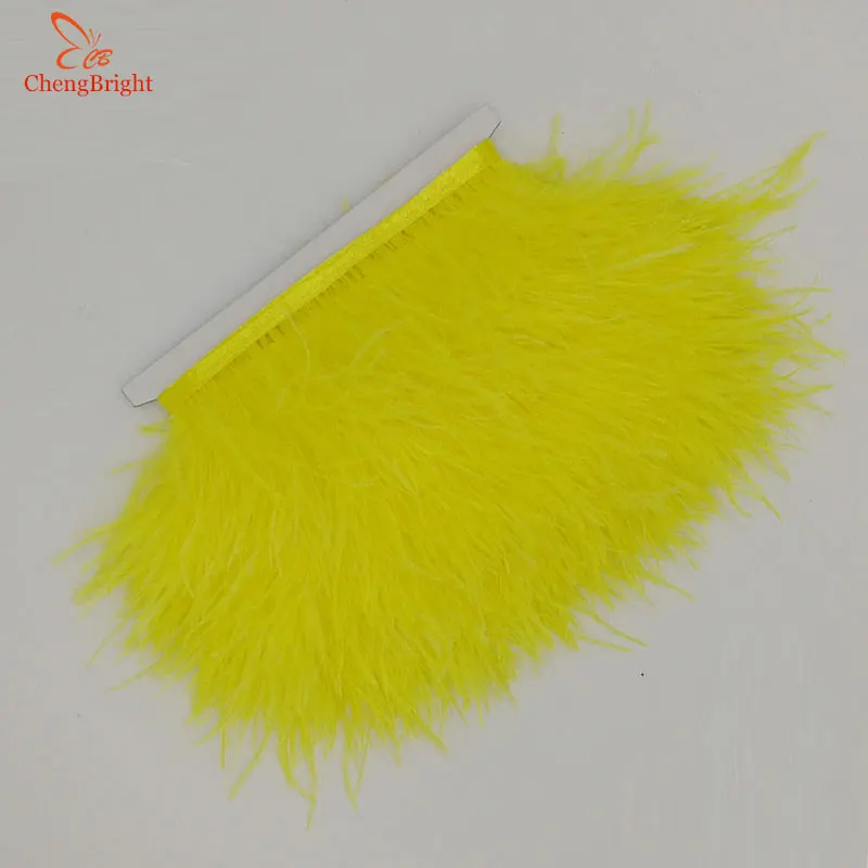 CHENGVRIGHT 1 ярд страусиное перо отделка ткань боковая полоса 8-10 см в ширину подходит для юбки/платья/одежда Вечерние поделки - Цвет: Цвет: желтый