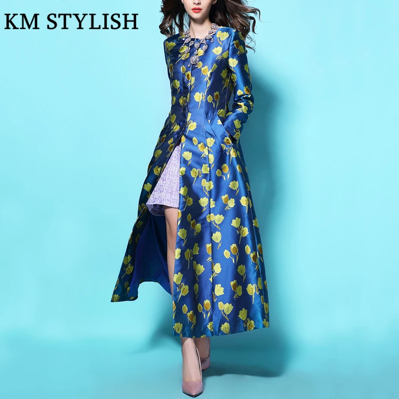 Sur Et Impression D'o cou Mode De Luxe Le Tranchée Printemps Automne Ol Multi Long Genou Clair Très Dames Lune Élégant Jacquard w7tF0F