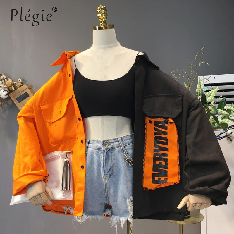 Harajuku Oversize Patchwork Jacket Women 2021 Spring Autumn New Arrival Outwear Coat Hip Hop Streetwear Loose BF Style Jackets