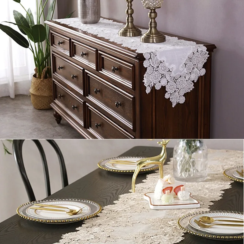 Slub Linen Lace Table Runner P24-10