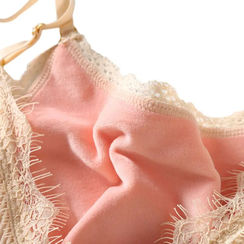 Ladies Elastic Shoulder Straps Seamless Plus Velvet Warm Sling Double Vest Lace Patchwork Knited Camisoles bottoming Tops Female