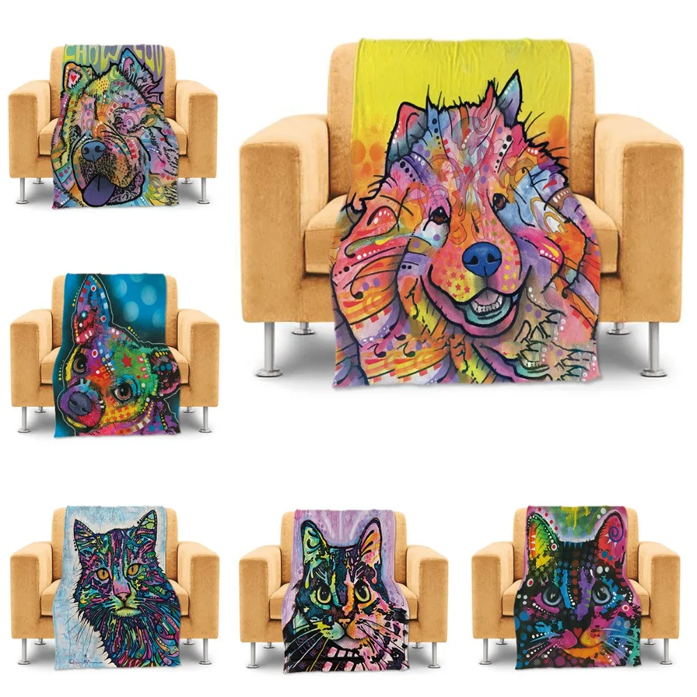 Cute Pet Dog Cats Home Fleece Throw Blankets Bed Sofa Couch Blanket