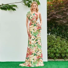 Tanpell печатных платье для выпускного вечера пикантные одно плечо длиной до пола, оболочка платья Женская мода оборками вечерние пользовательские платье на выпускной