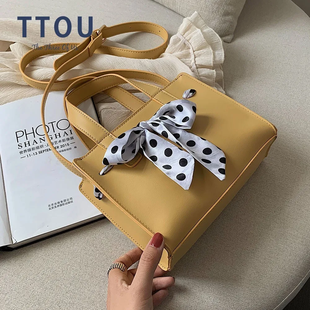 

TTOU Women's Designer Handbag Casual Quality Leather Female Shoulder Bags with Dot Scarve Lady Tote Messenger Bag Crossbody Sac