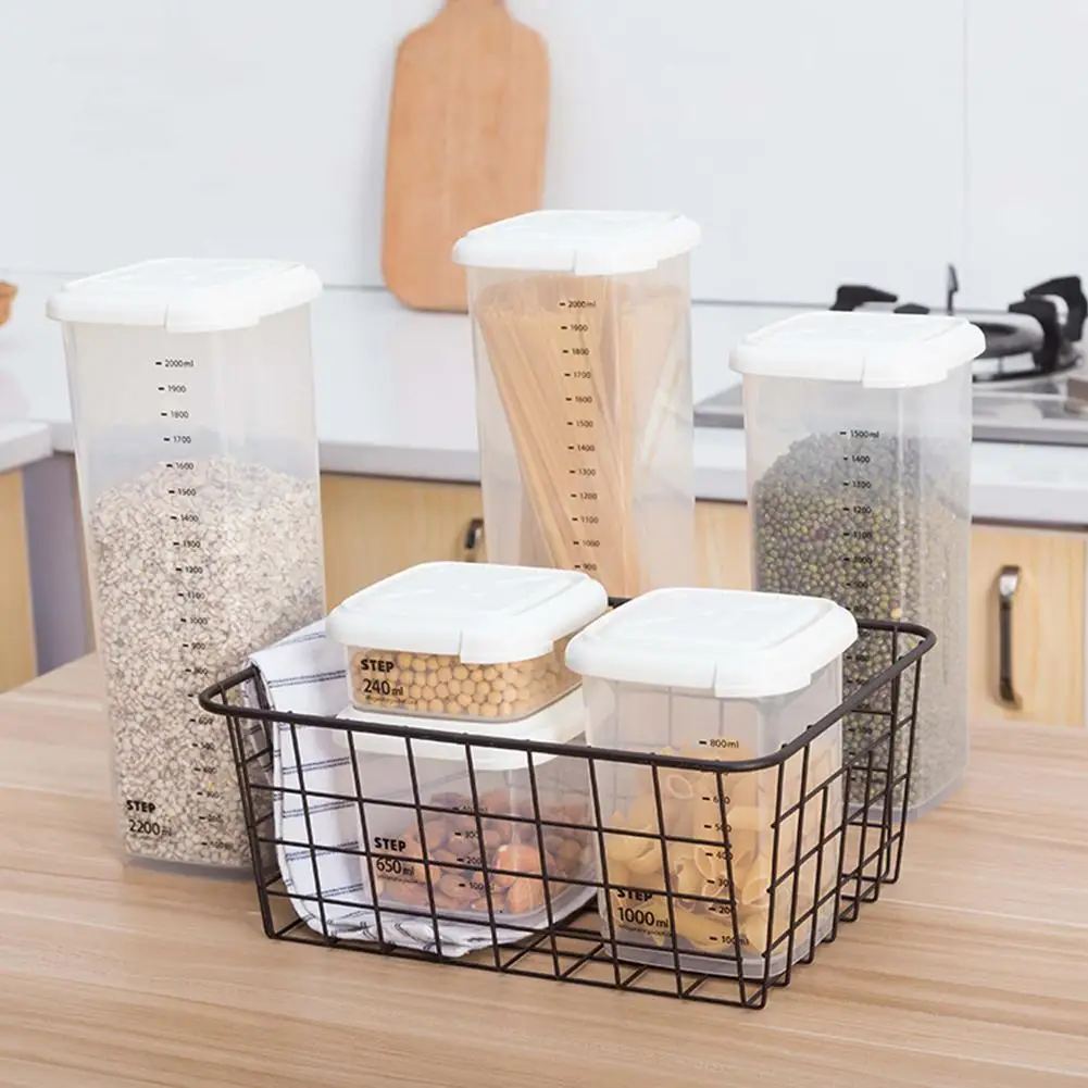 Еда пластик кофе Герметичные банки набор со шкалой бар Марка квадратный кухонный ящик для хранения инновационный ящик для хранения зерна