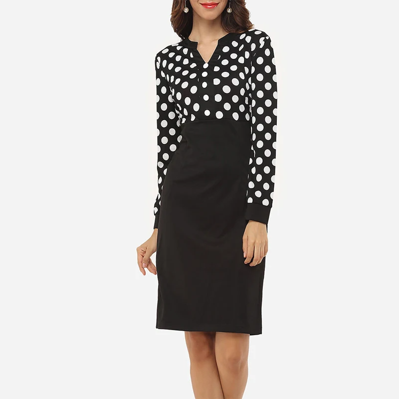 

Polka Dot Dress Women Celebrity Elegant Vintage Tunic Slim Wear To Work Office Party Fitted Bodycon Pencil Dress Autumn Winter