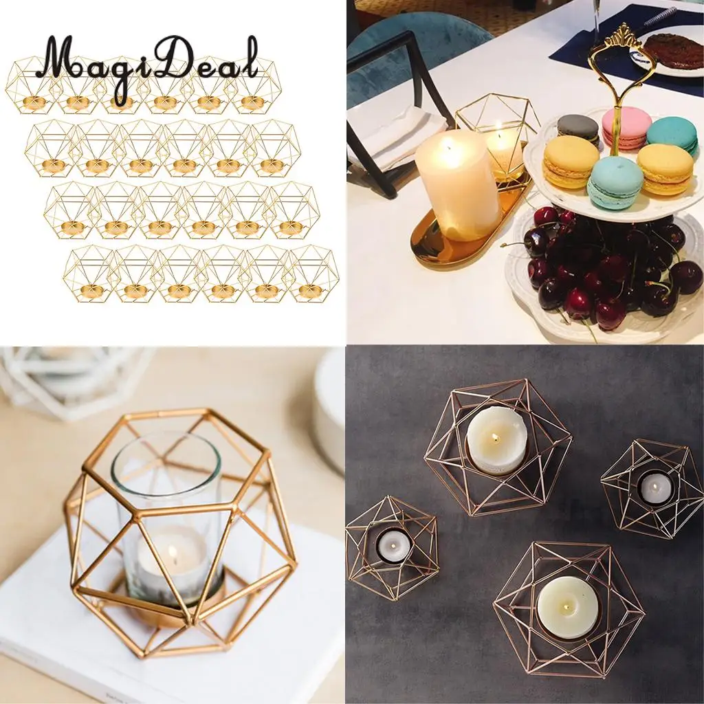 24pcs Industrial Design Hollow 3D Geometric Terrarium Lantern Planter Candle Holder Mood Tea Light Holder Case