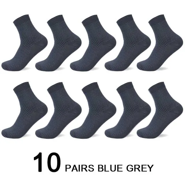 10 Pairs/Lot Men's Bamboo Fiber Socks 2022 New Compression Autumn Long Black Business Casual Man Dress Sock Gift Plus Size 42-45 10 blue gray