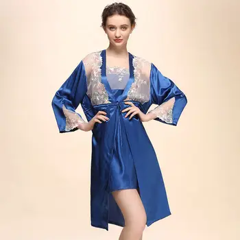 

CEARPION 100% Silk Female 2pcs Robe+nightie Sexy Long Kimono Bathrobe Set Casual Daily Home Clothes Chinese Style Nightdress