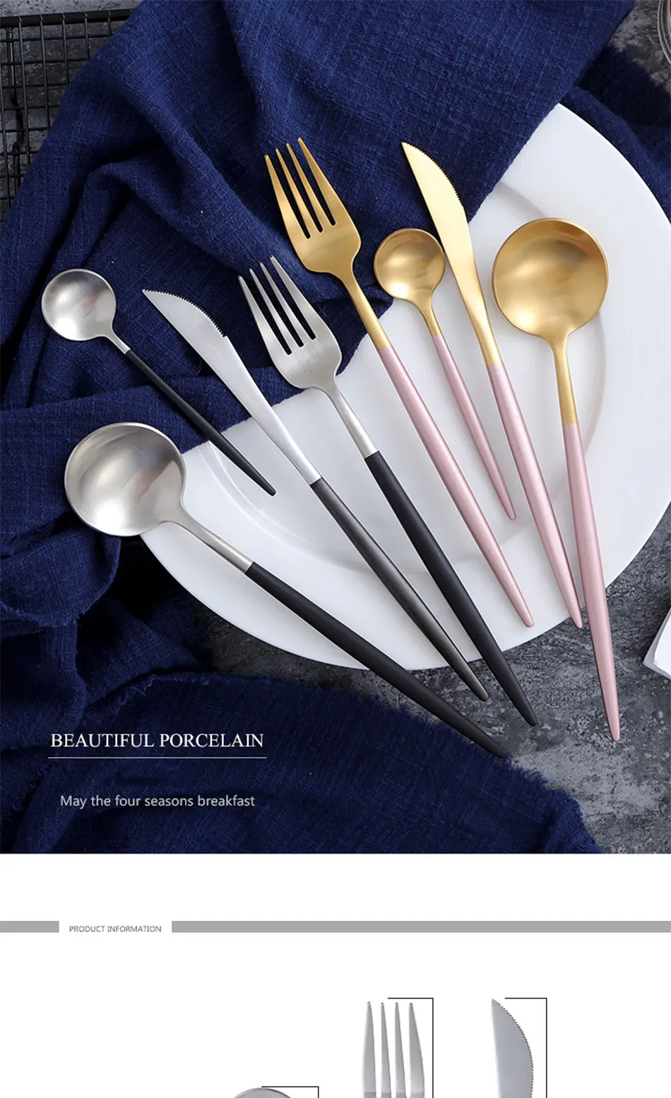 Luxury 304 Stainless Steel Tableware Set Black Rose Gold European Western Food Dinnerware Sets knife Forks Black Cutleries 4pc (1)